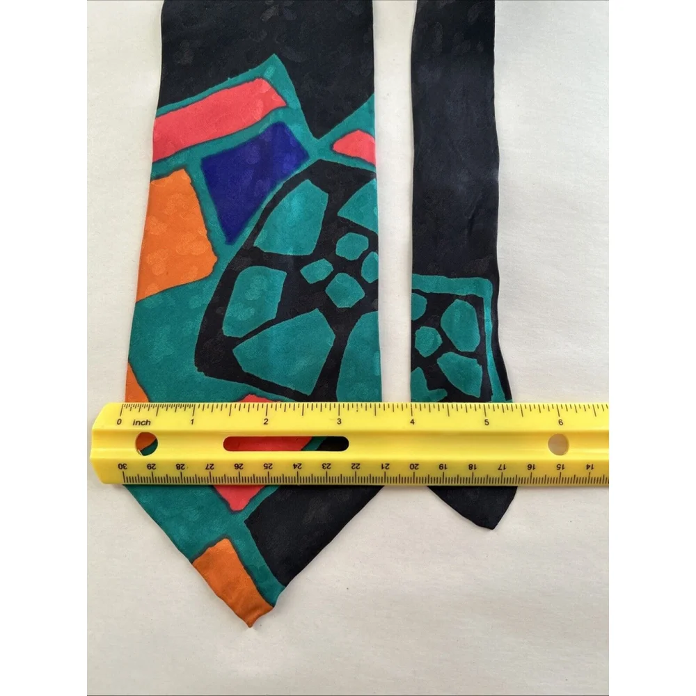 Palani 90’s Patterned Silk Tie With Original Price- Bright Greens, Black, Blue..